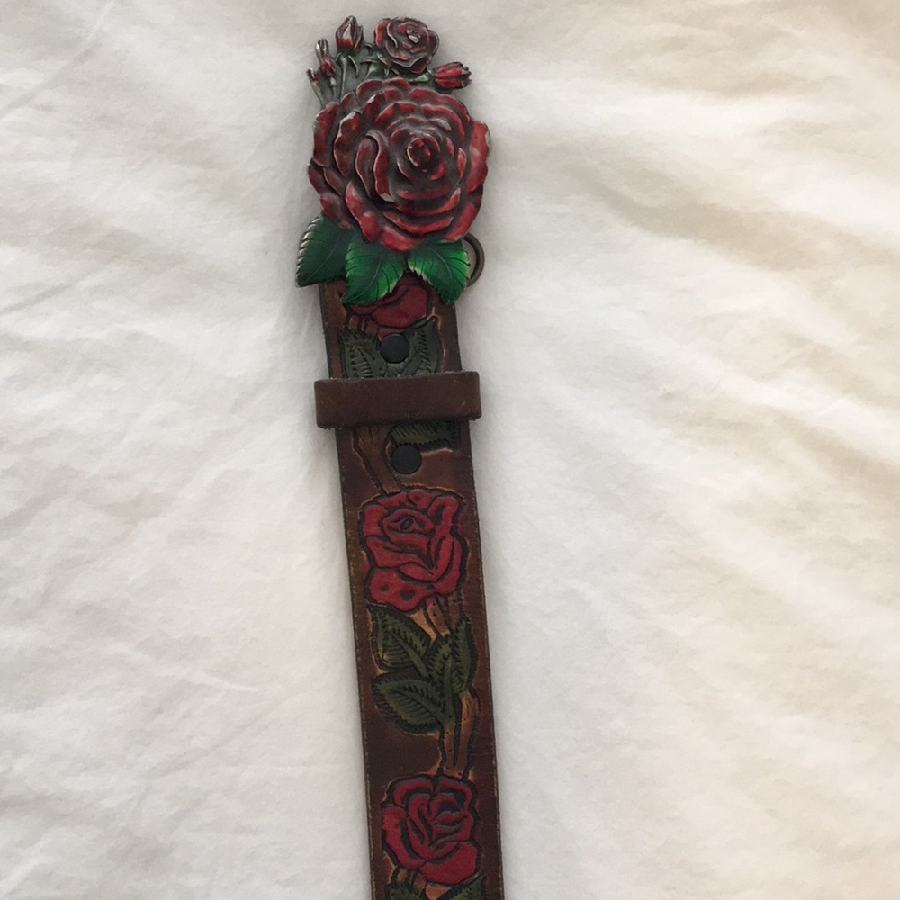 🌹Genuine Leather Belt With Hand Painted Roses